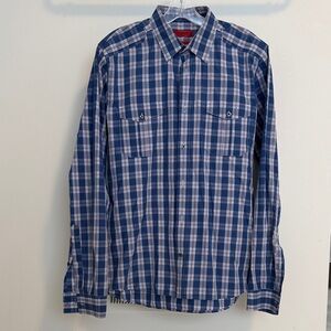 Hugo Boss Navy and White Plaid Men's Shirt